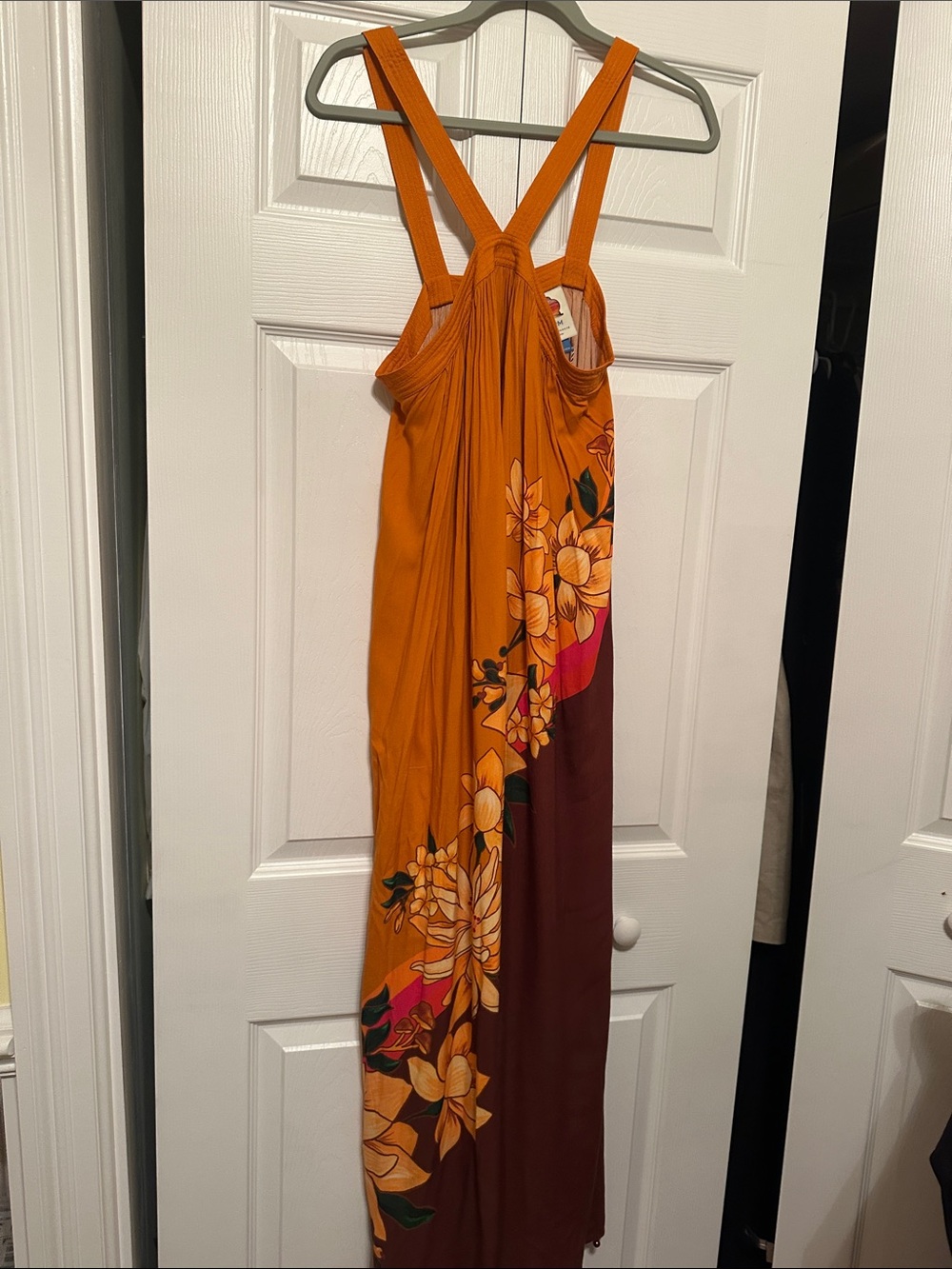 FARM Rio Orange and Brown Floral Maxi Dress with Crossback Straps - Picture 4 of 5